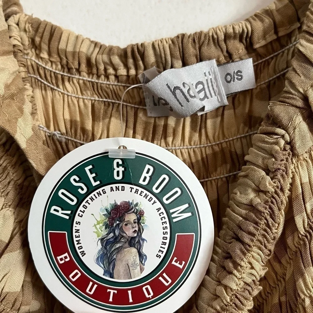 Tiare Hawaii • NWT Brown Tan Animal Stripe Smocked Jumpsuit